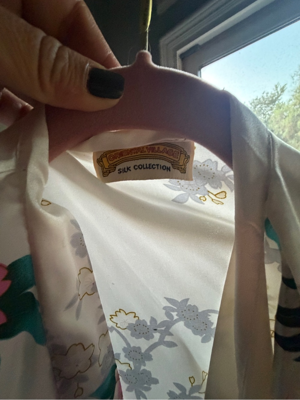 Silky Floral Peacock Kimono Robe - Cream with Pink & Teal - Picture 3 of 5